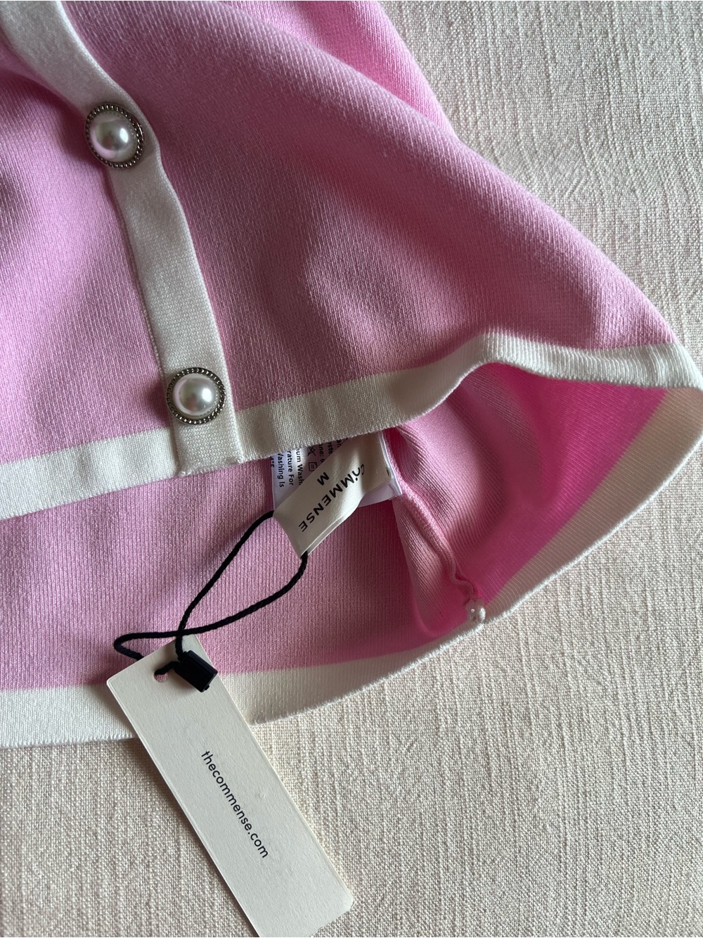COMMENSE Pink & White Contrast Button Mini Dress - Picture 8 of 8